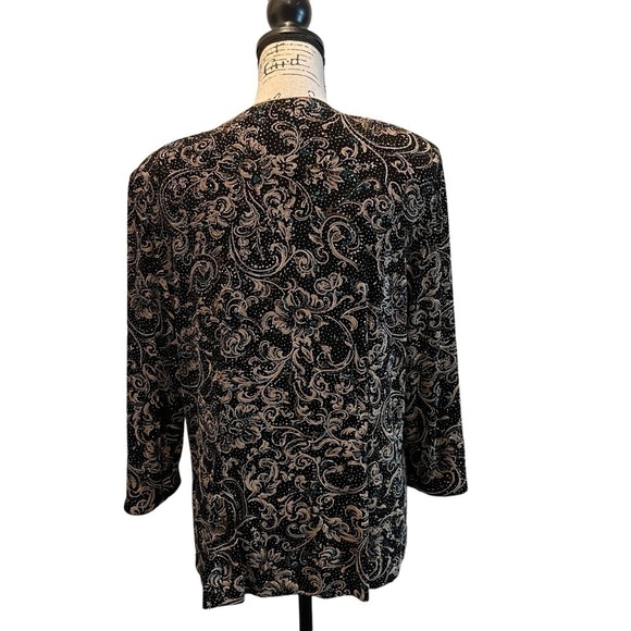 Alex Evenings formal Jacket Open front Black floral Size XL Metallic stretch - Picture 2 of 10